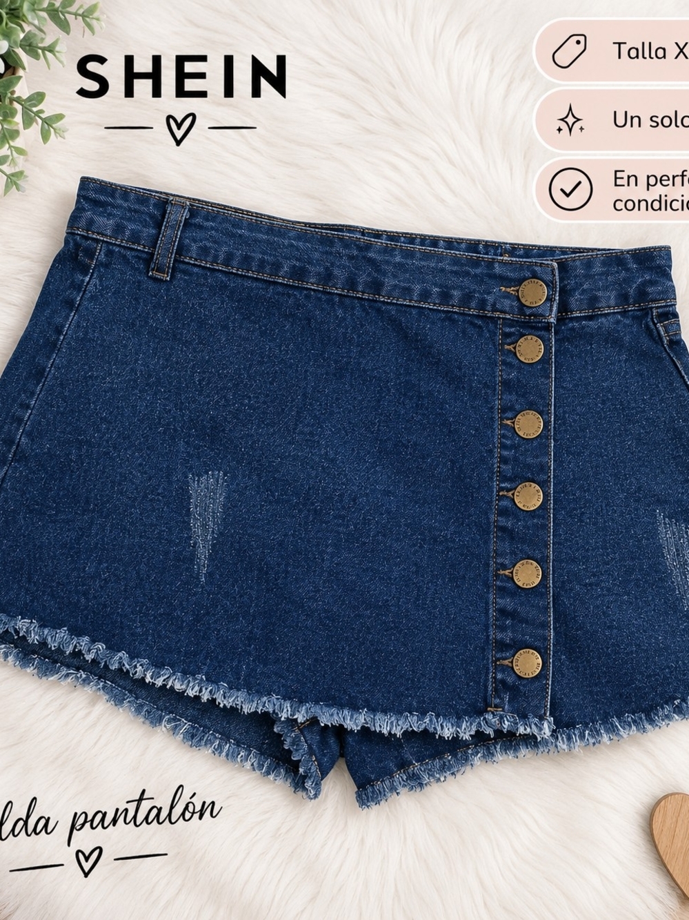 SHEIN Dark Blue High-Rise Button-Front Denim Shorts